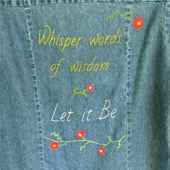 Hand Embroidered Beatles Lyrics Denim Shirt Size Large - Picture 2 of 8